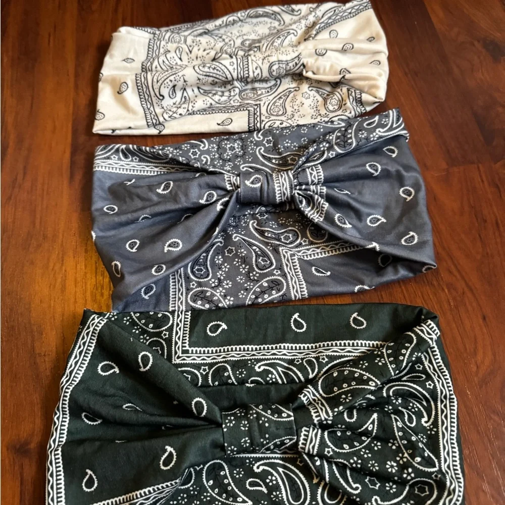 Yoga Bohemian Bandana Paisley Print Headbands set of 3
